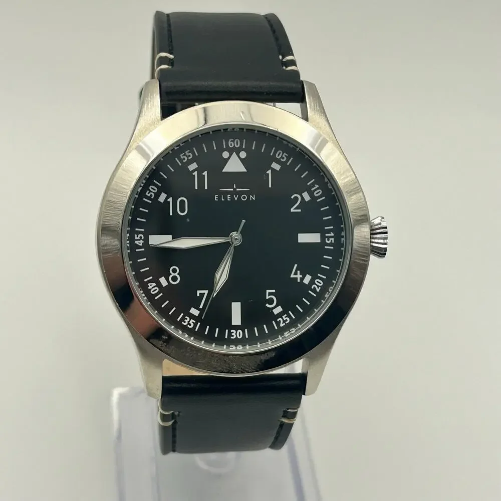 Elevon Hanson Silver Black GenuineLeather St. Steel Men’s Watch New Battery